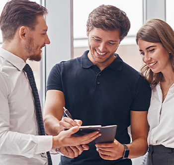 Three people talking