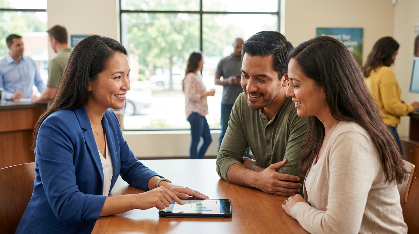 Credit score dashboard on laptop screen with financial documents nearby